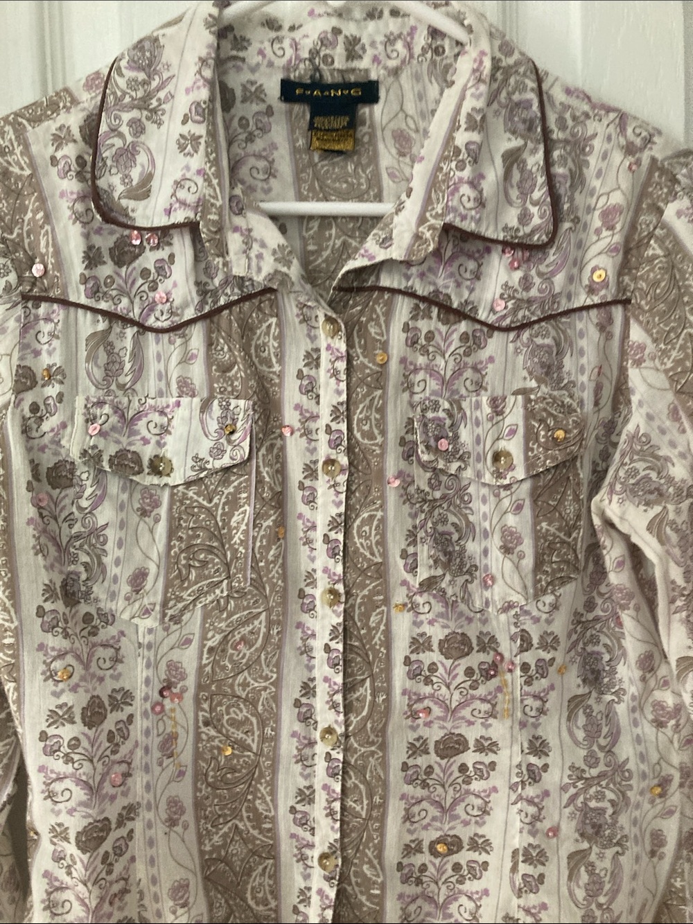 Fossil Cream Shirt with Taupe and Light Purple Paisley Print - Picture 7 of 7
